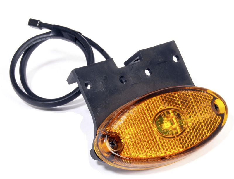 Aspöck Flatpoint II LED – Gul sidemarkeringslykt med brakett og 2500 mm kabel